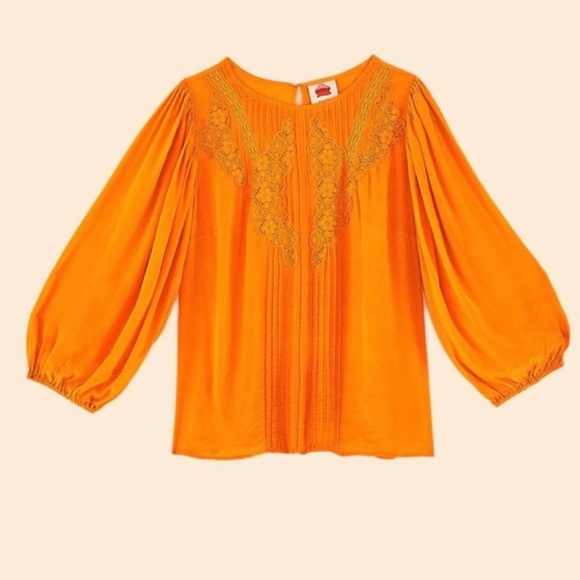 FARM Rio Tops - Farm Rio ORANGE LACE BLOUSE